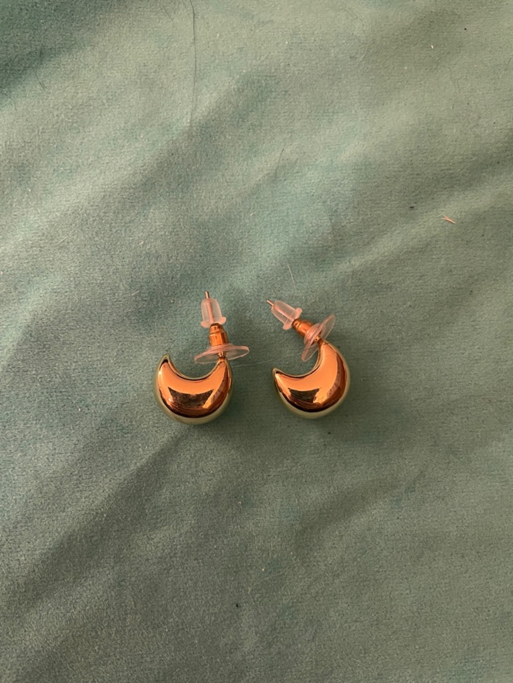 JBloom- Crescent Moon Gold Tone Stud Earrings